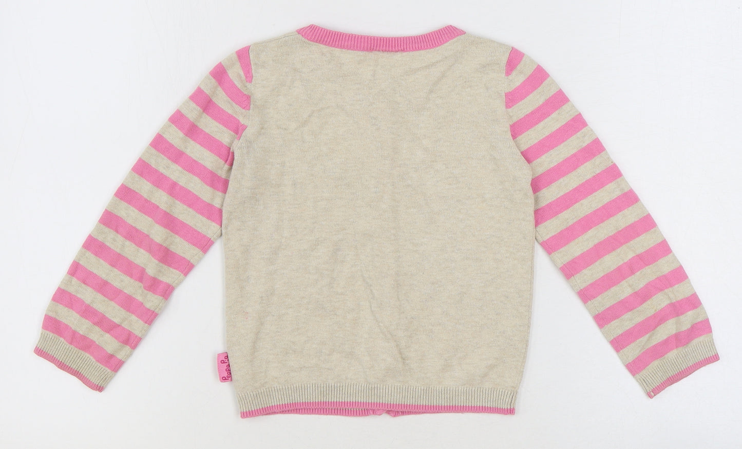 Nutmeg Girls Beige Round Neck Striped 100% Cotton Cardigan Jumper Size 5-6 Years Button - Peppa Pig