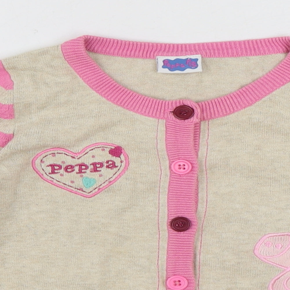 Nutmeg Girls Beige Round Neck Striped 100% Cotton Cardigan Jumper Size 5-6 Years Button - Peppa Pig