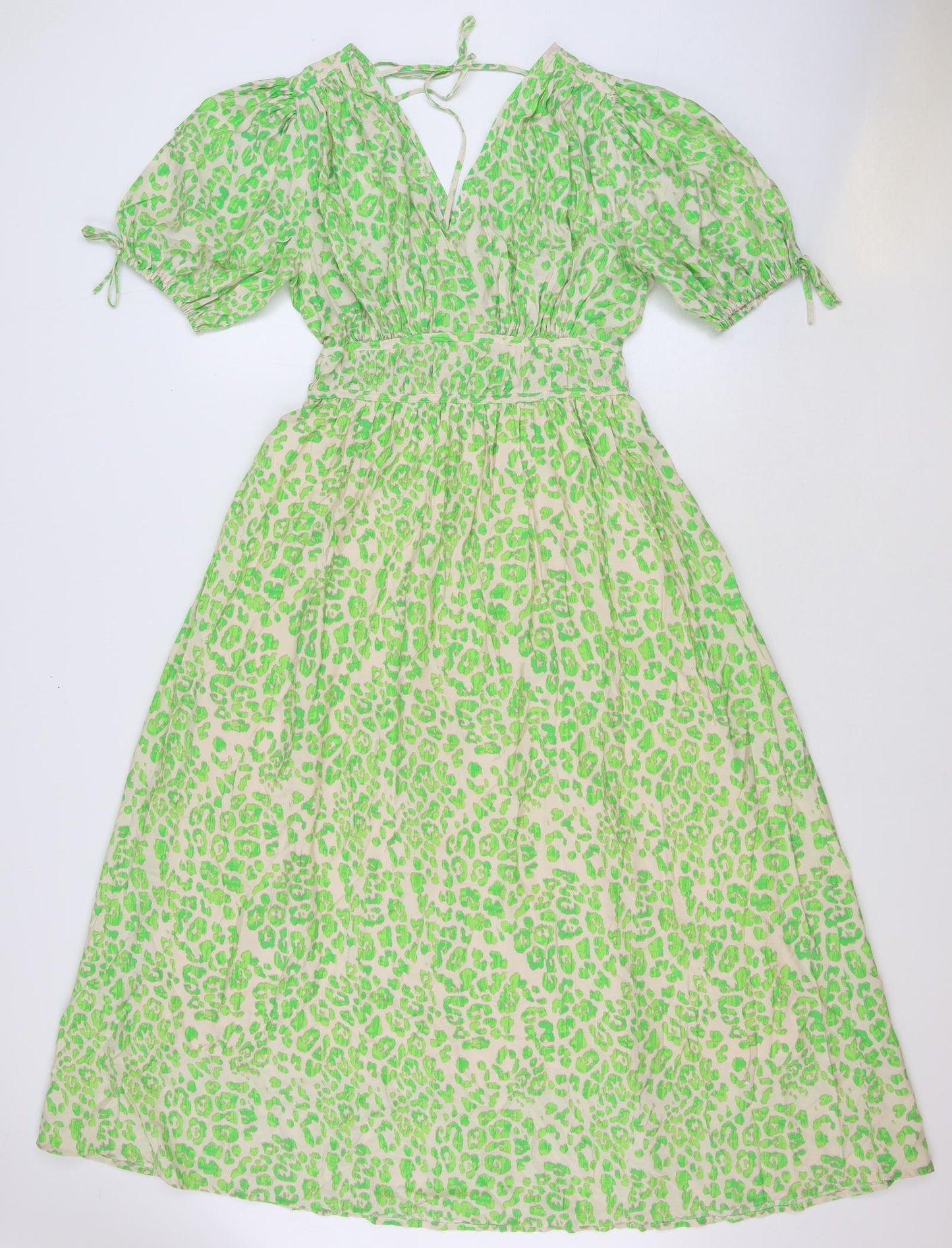 Marks and Spencer Womens Green Animal Print Viscose Maxi Size 8 V-Neck Tie