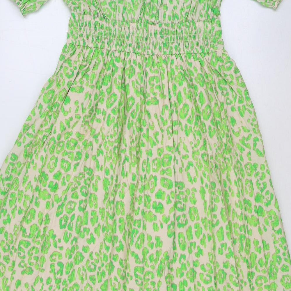 Marks and Spencer Womens Green Animal Print Viscose Maxi Size 8 V-Neck Tie