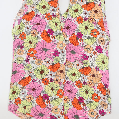 Marks and Spencer Womens Multicoloured Geometric Polyester Basic Blouse Size 8 V-Neck