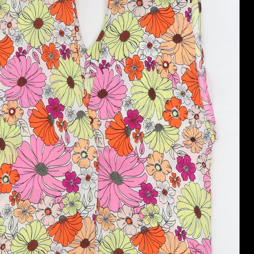Marks and Spencer Womens Multicoloured Geometric Polyester Basic Blouse Size 8 V-Neck