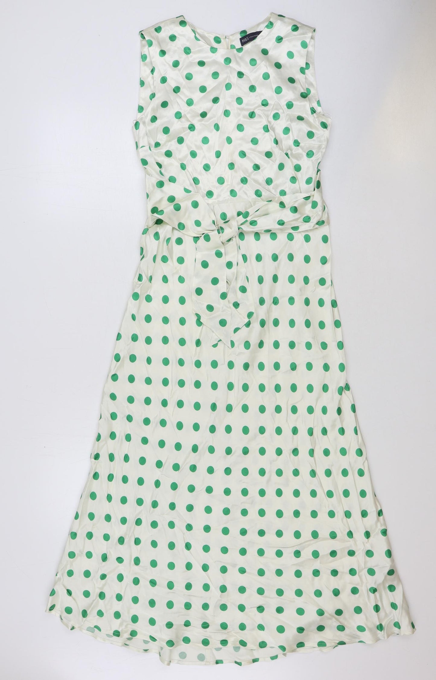 Marks and Spencer Womens Ivory Polka Dot Viscose Maxi Size 8 Round Neck Zip