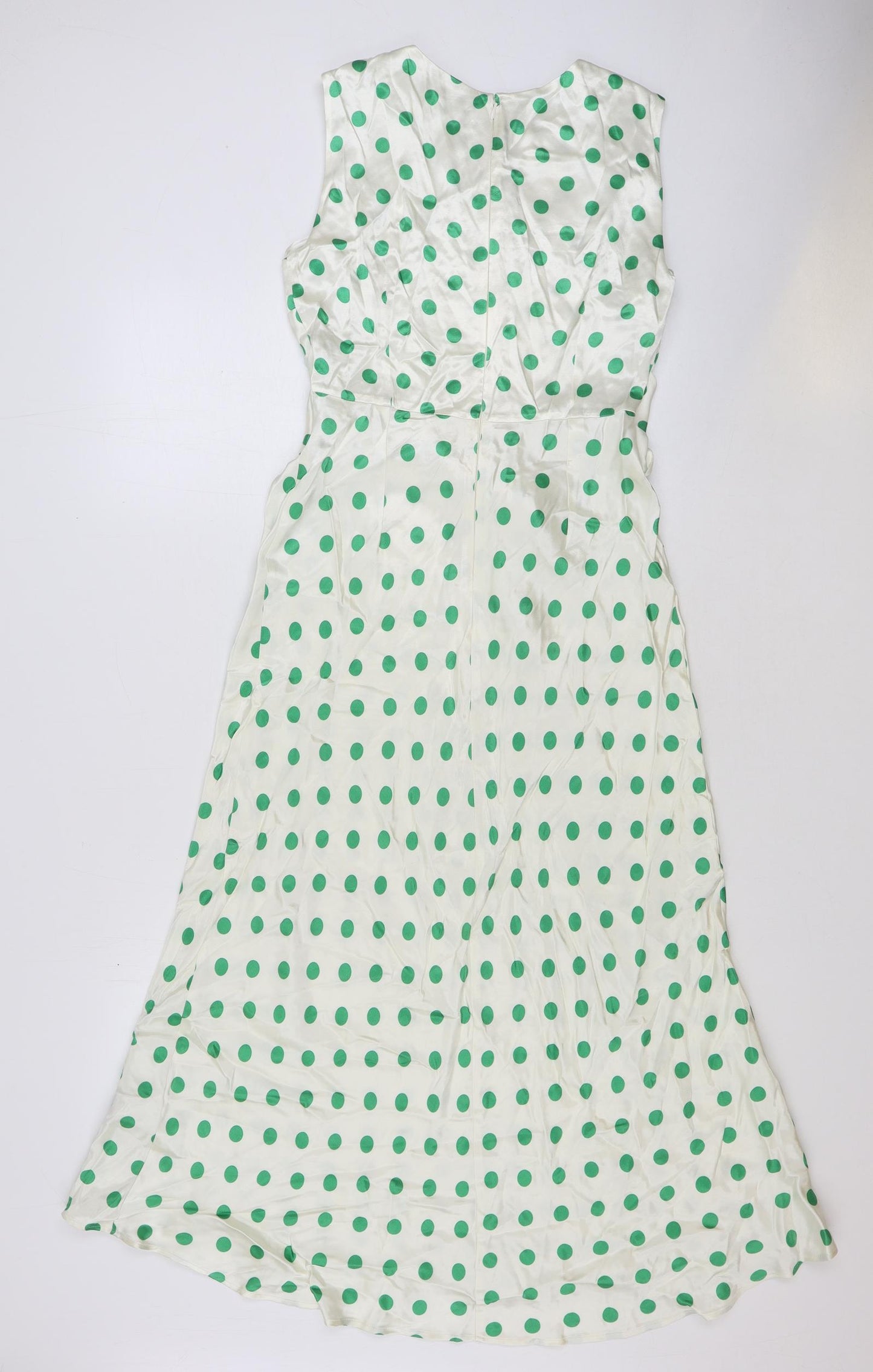 Marks and Spencer Womens Ivory Polka Dot Viscose Maxi Size 8 Round Neck Zip