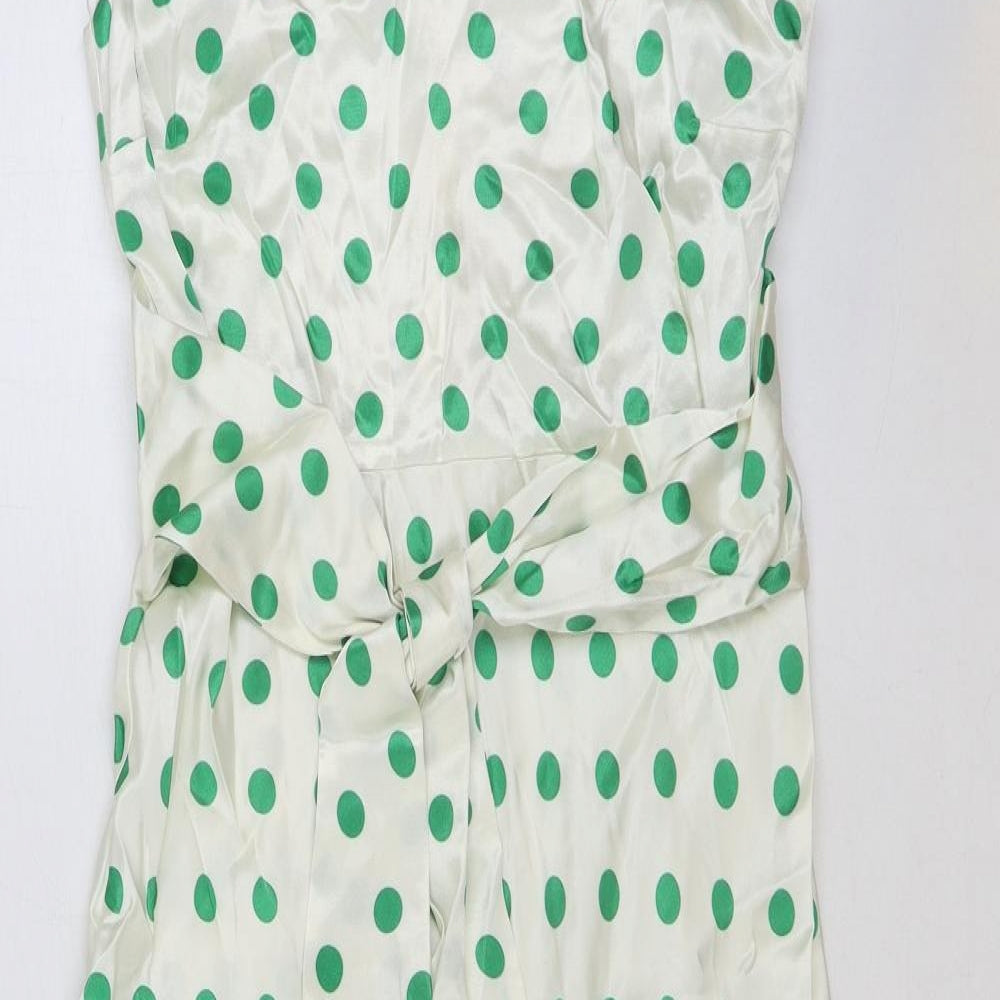 Marks and Spencer Womens Ivory Polka Dot Viscose Maxi Size 8 Round Neck Zip
