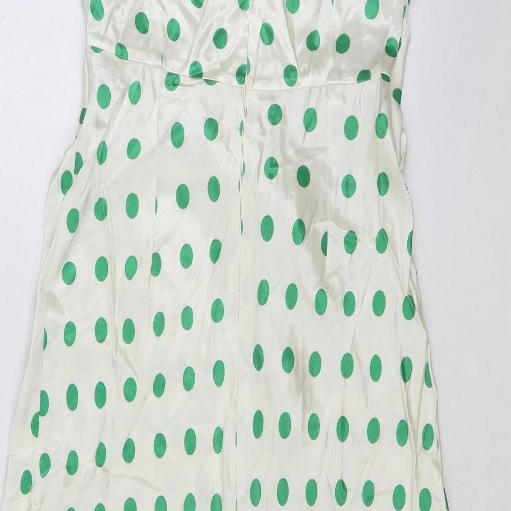 Marks and Spencer Womens Ivory Polka Dot Viscose Maxi Size 8 Round Neck Zip