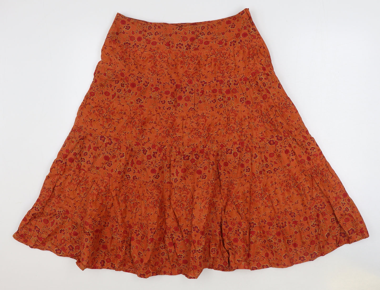 H&M Womens Orange Geometric Cotton Flare Skirt Size 10 Zip