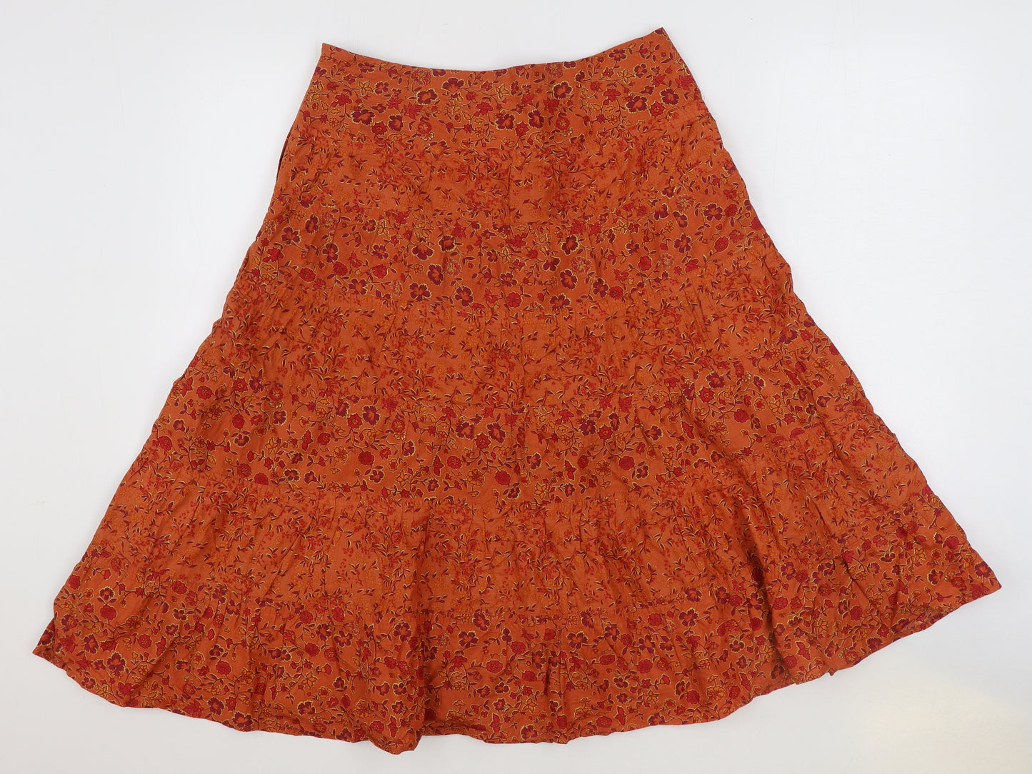 H&M Womens Orange Geometric Cotton Flare Skirt Size 10 Zip