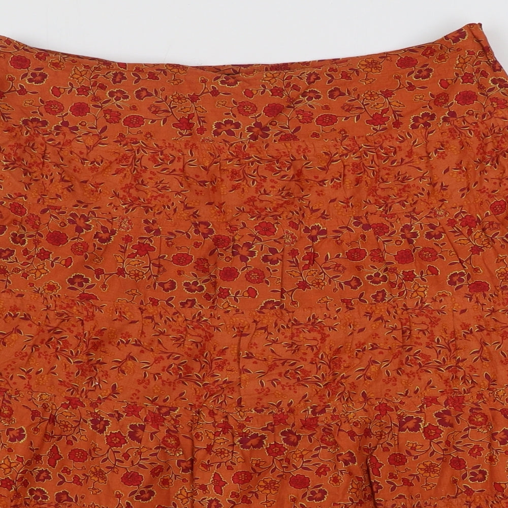 H&M Womens Orange Geometric Cotton Flare Skirt Size 10 Zip