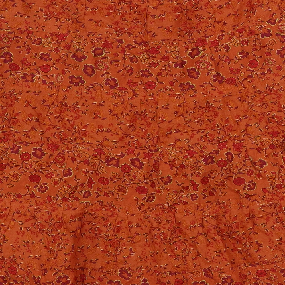 H&M Womens Orange Geometric Cotton Flare Skirt Size 10 Zip
