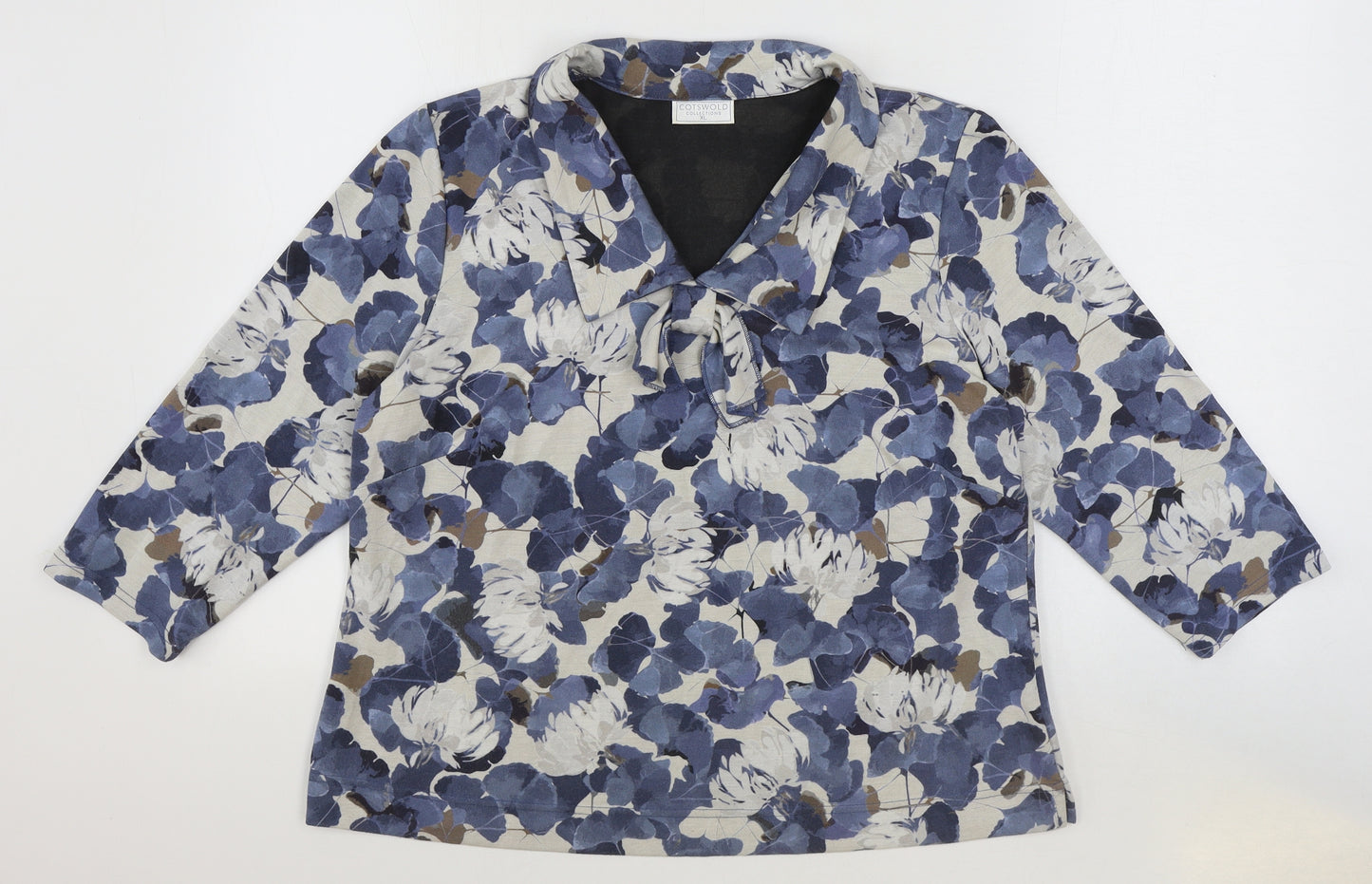Cotswold Collections Womens Blue Floral Viscose Basic Blouse Size XL Collared