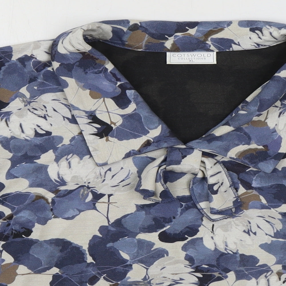 Cotswold Collections Womens Blue Floral Viscose Basic Blouse Size XL Collared