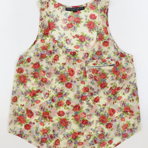 Topshop Womens Ivory Floral Polyester Basic Tank Size 6 Scoop Neck
