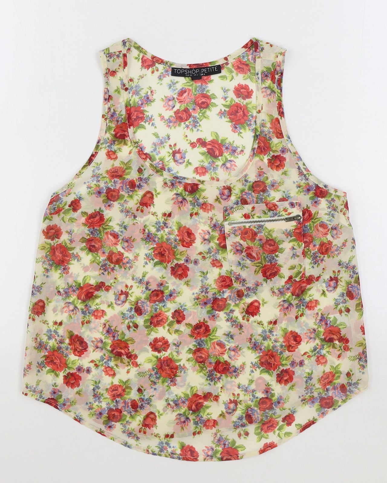 Topshop Womens Ivory Floral Polyester Basic Tank Size 6 Scoop Neck