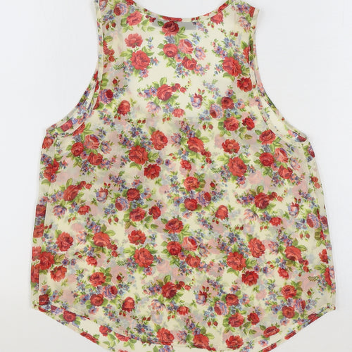 Topshop Womens Ivory Floral Polyester Basic Tank Size 6 Scoop Neck