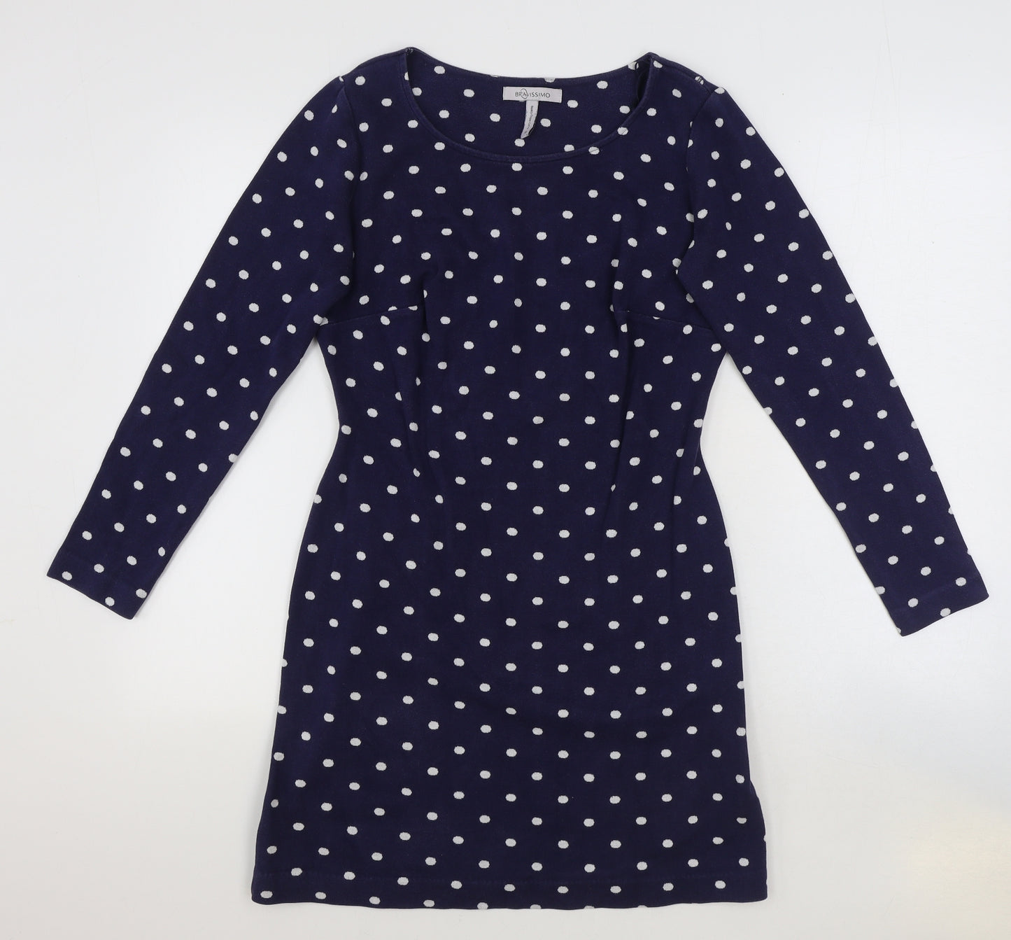 Bravissimo Womens Blue Polka Dot Cotton Mini Size 10 Boat Neck Pullover