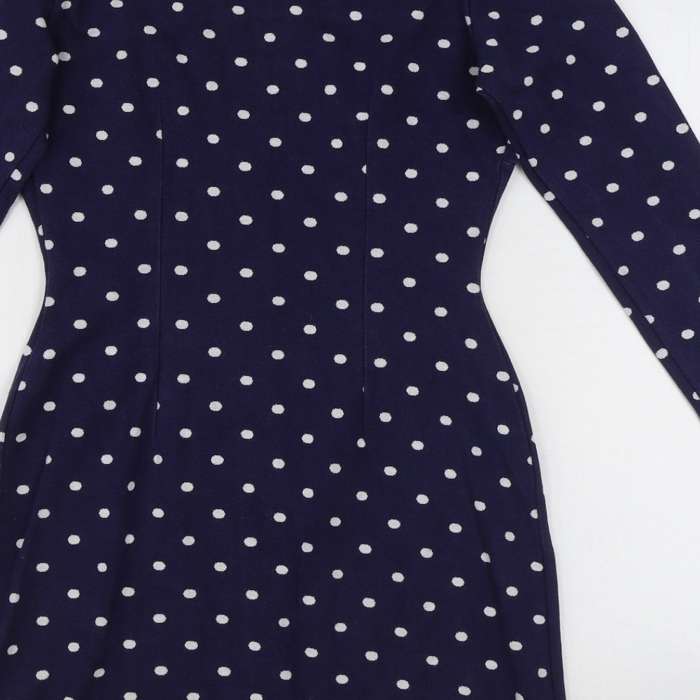 Bravissimo Womens Blue Polka Dot Cotton Mini Size 10 Boat Neck Pullover