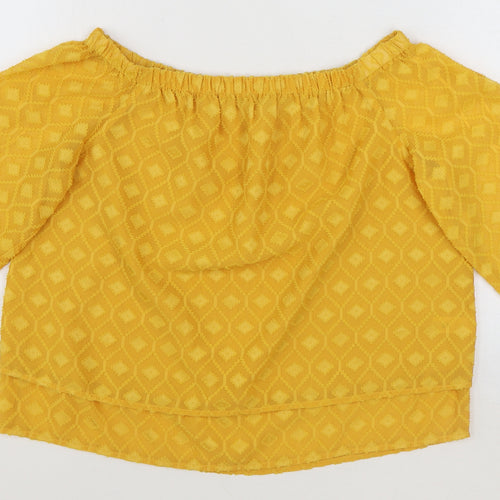 TU Womens Yellow Geometric Polyester Basic Blouse Size 12 Boat Neck