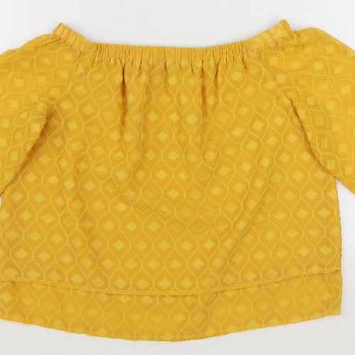 TU Womens Yellow Geometric Polyester Basic Blouse Size 12 Boat Neck