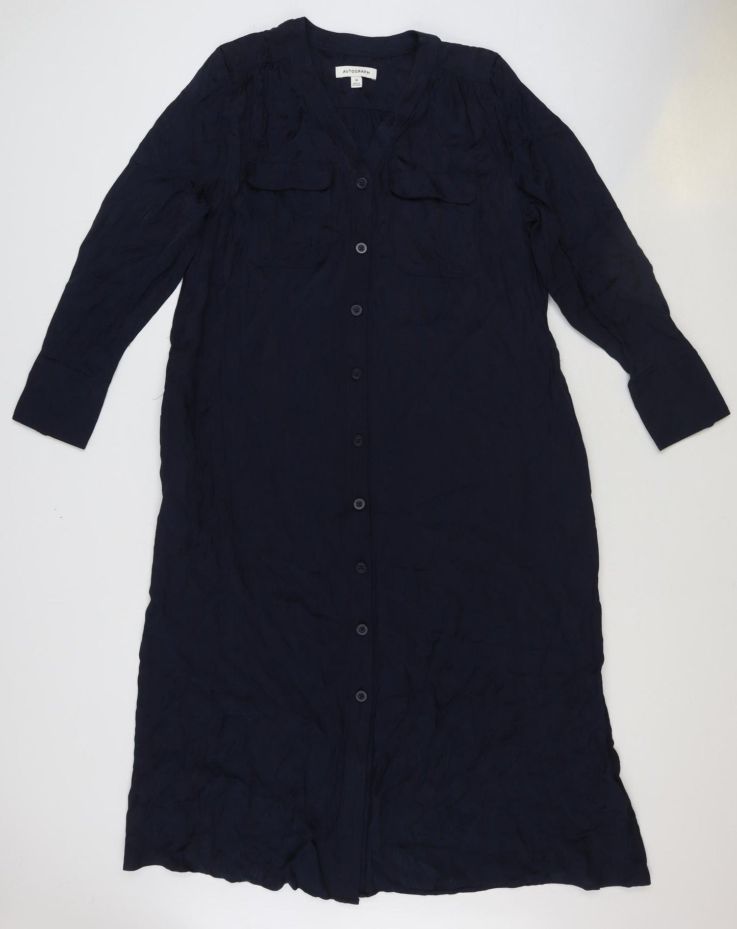Marks and Spencer Womens Blue Viscose Shirt Dress Size 14 V-Neck Button