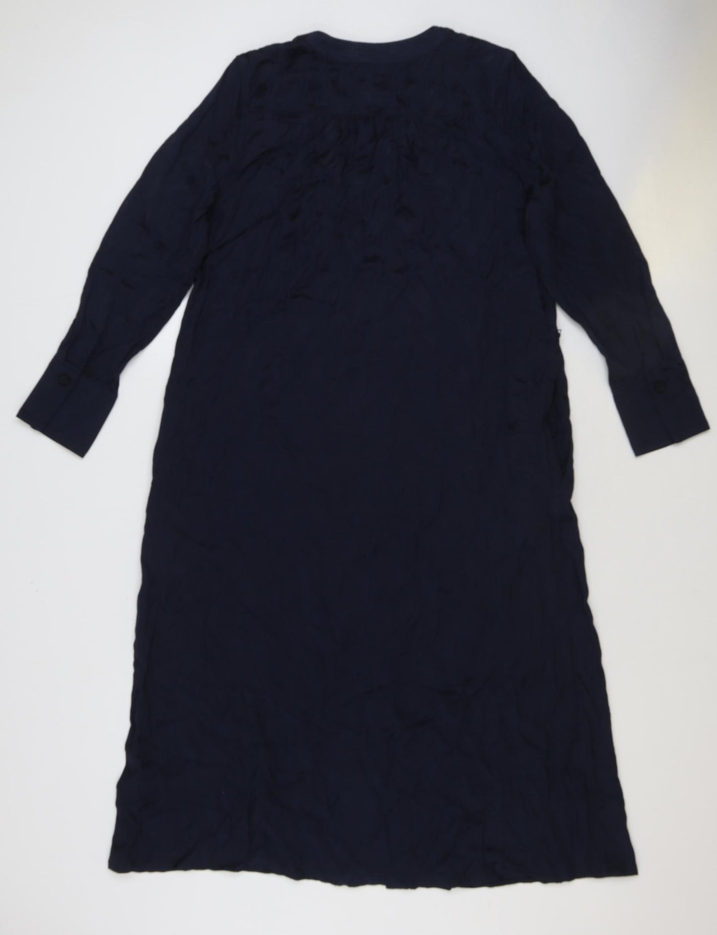 Marks and Spencer Womens Blue Viscose Shirt Dress Size 14 V-Neck Button