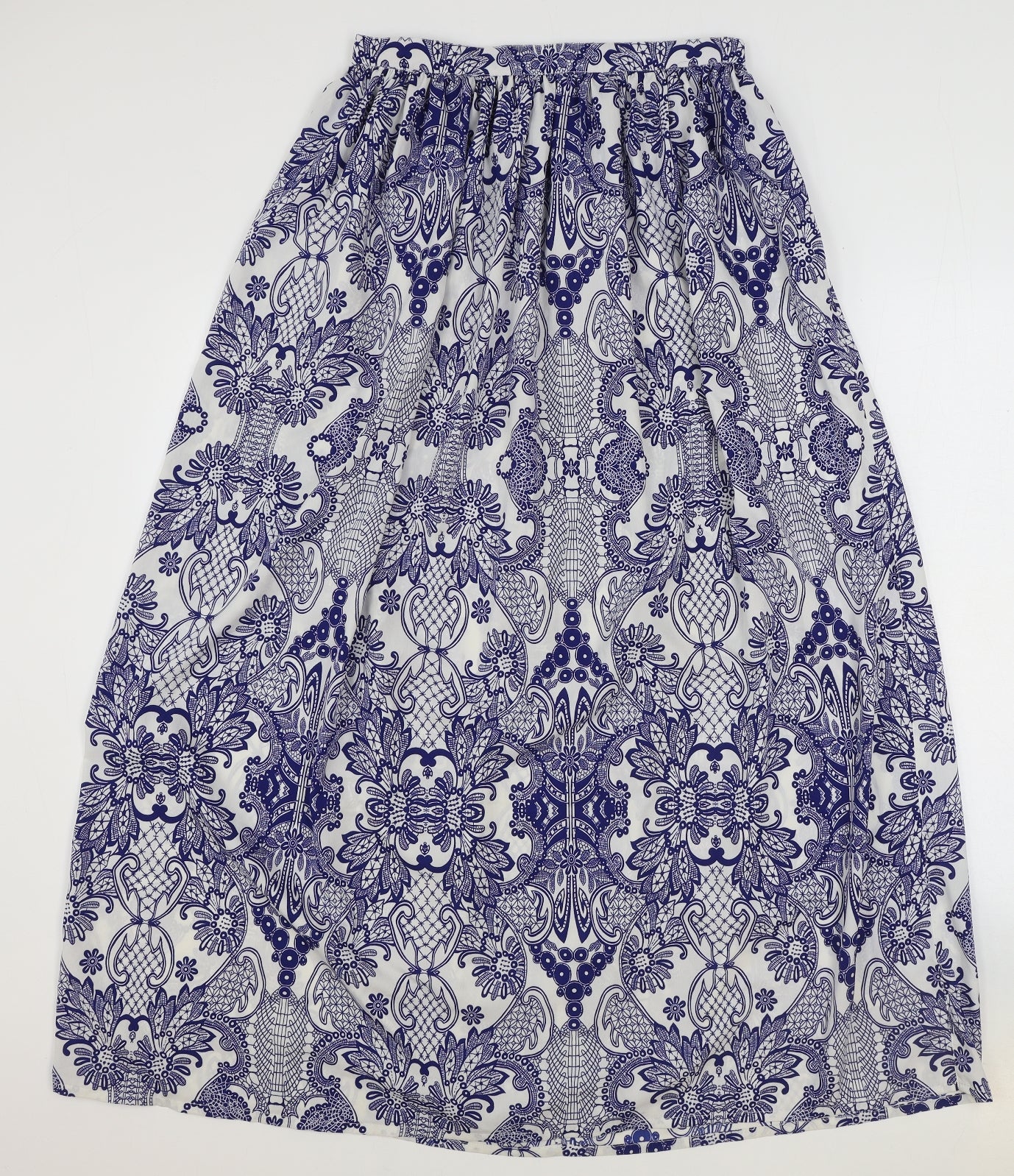 Primark Womens Blue Geometric Polyester Flare Skirt Size 6 Zip