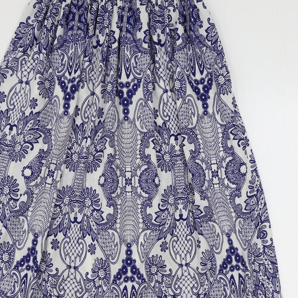 Primark Womens Blue Geometric Polyester Flare Skirt Size 6 Zip