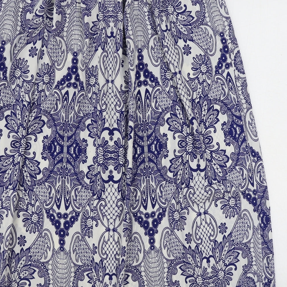 Primark Womens Blue Geometric Polyester Flare Skirt Size 6 Zip