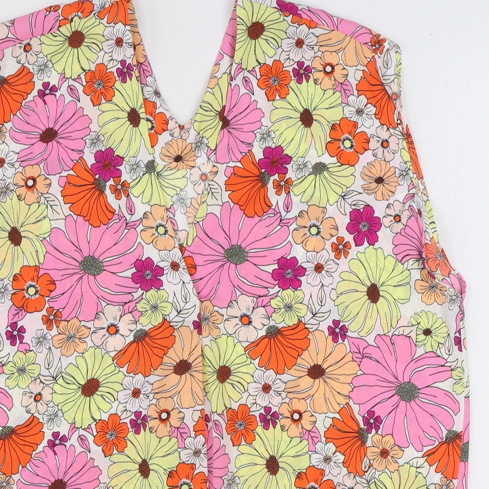 Marks and Spencer Womens Multicoloured Floral Polyester Basic Tank Size 18 V-Neck