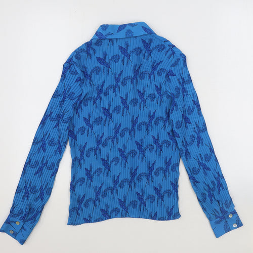 Bella Moda Womens Blue Geometric Polyester Basic Button-Up Size 12 Collared - Ribbed