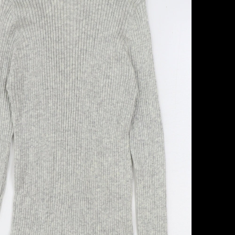 Primark Womens Grey Polyimide Jumper Dress Size 14 Mock Neck Pullover - Ribbed