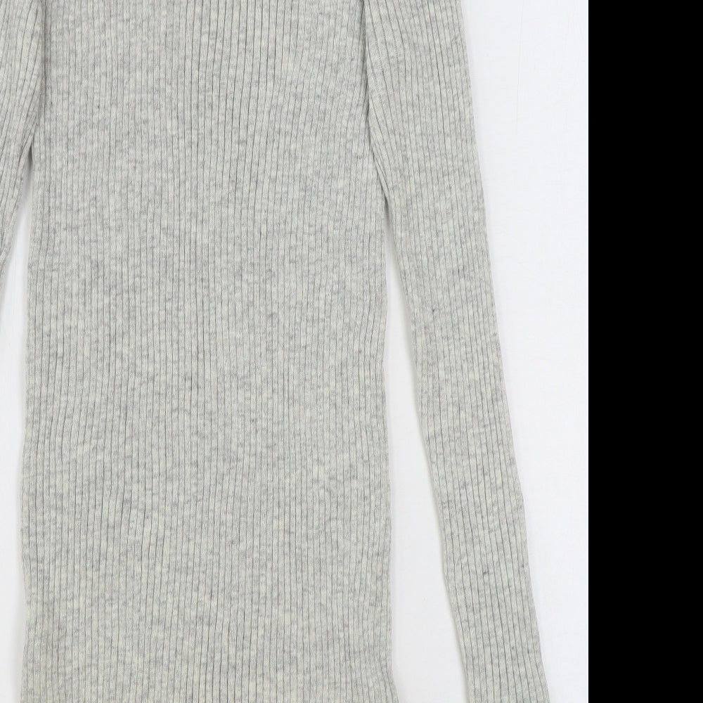 Primark Womens Grey Polyimide Jumper Dress Size 14 Mock Neck Pullover - Ribbed