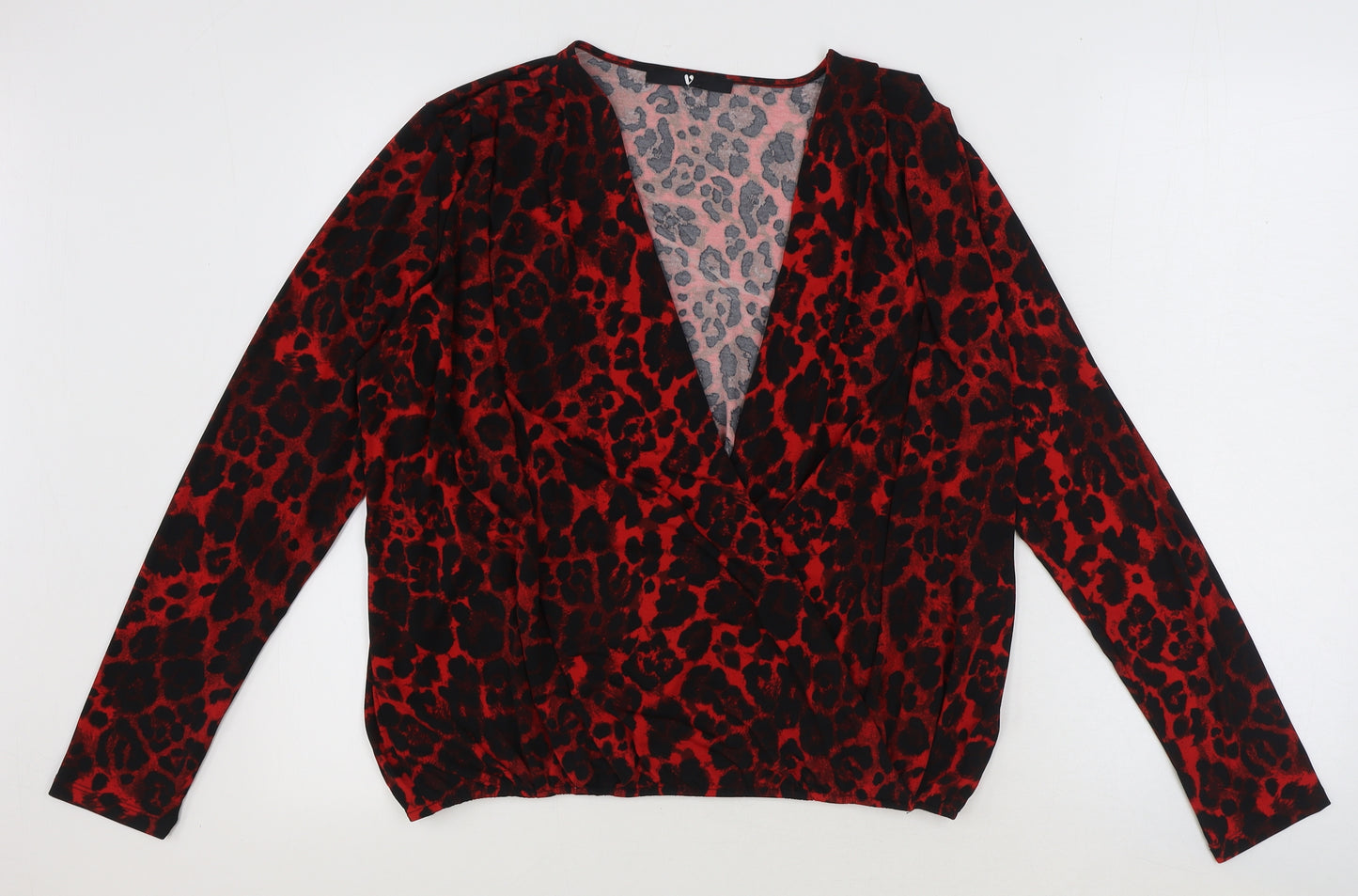 V By Very Womens Red Animal Print Polyester Basic Blouse Size 14 V-Neck