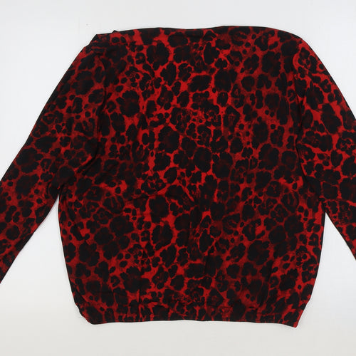 V By Very Womens Red Animal Print Polyester Basic Blouse Size 14 V-Neck