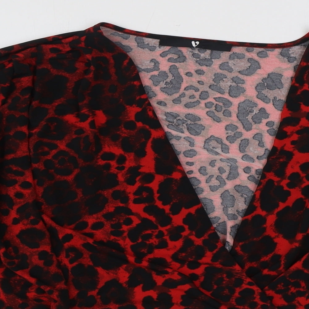 V By Very Womens Red Animal Print Polyester Basic Blouse Size 14 V-Neck