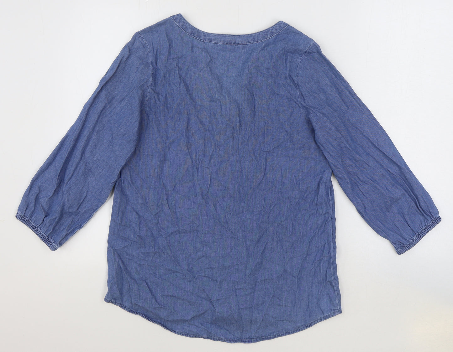 Bonmarché Womens Blue 100% Cotton Basic Button-Up Size 10 V-Neck