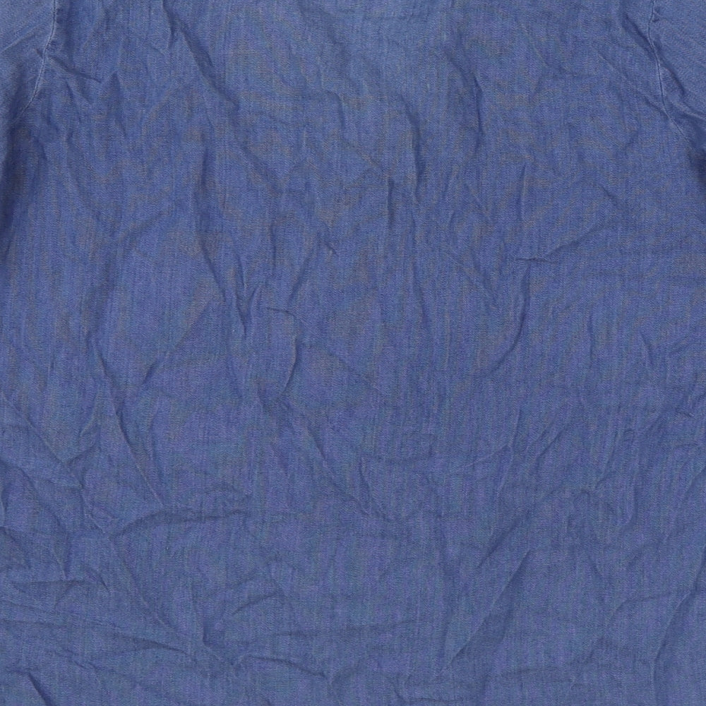 Bonmarché Womens Blue 100% Cotton Basic Button-Up Size 10 V-Neck