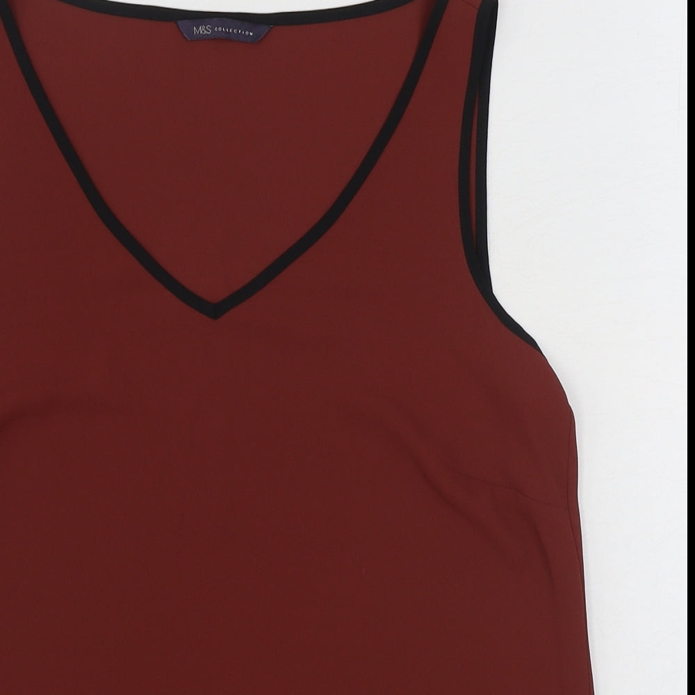 Marks and Spencer Womens Brown Polyester Basic Tank Size 10 V-Neck
