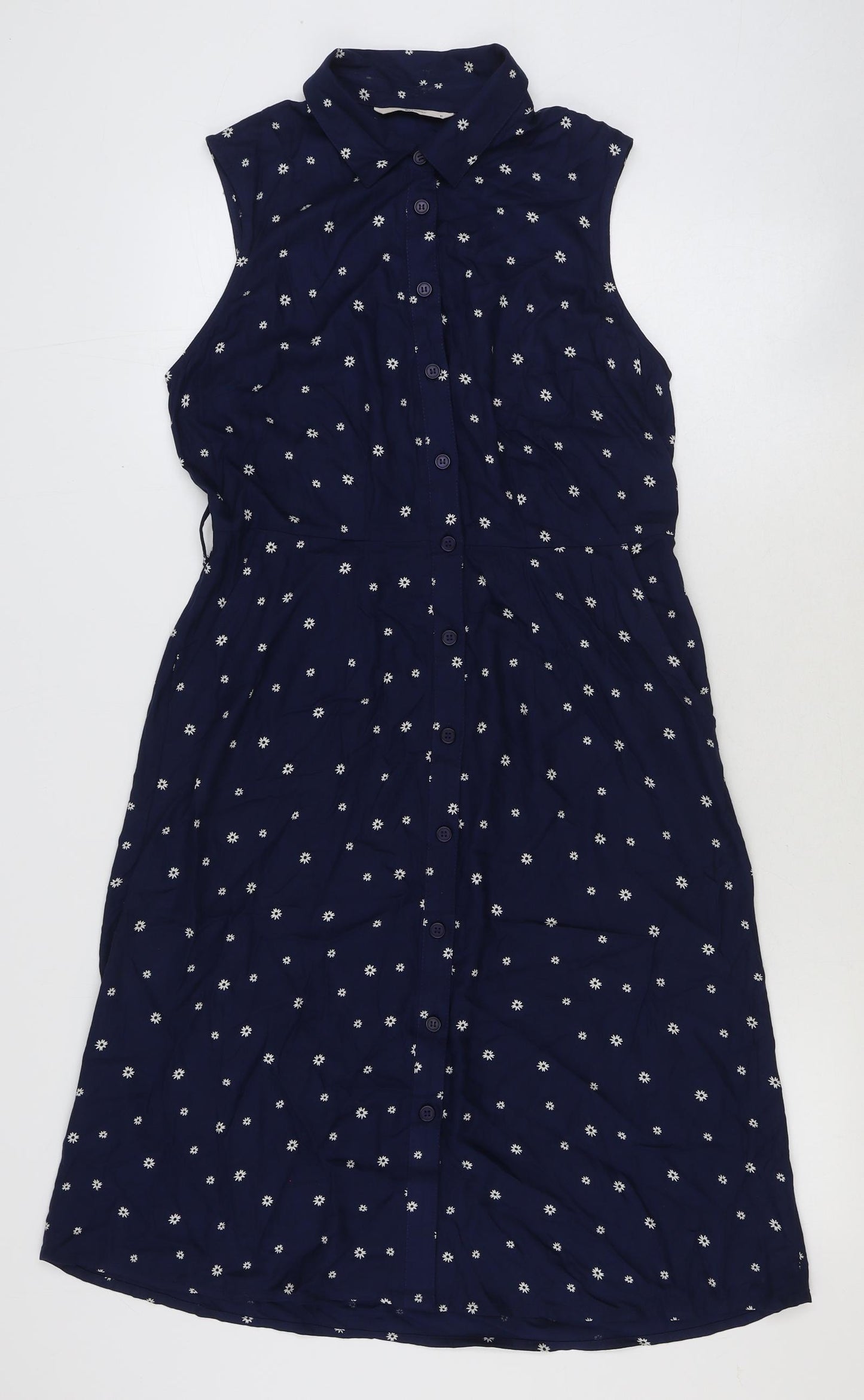 TU Womens Blue Floral Viscose Shirt Dress Size 10 Collared Button