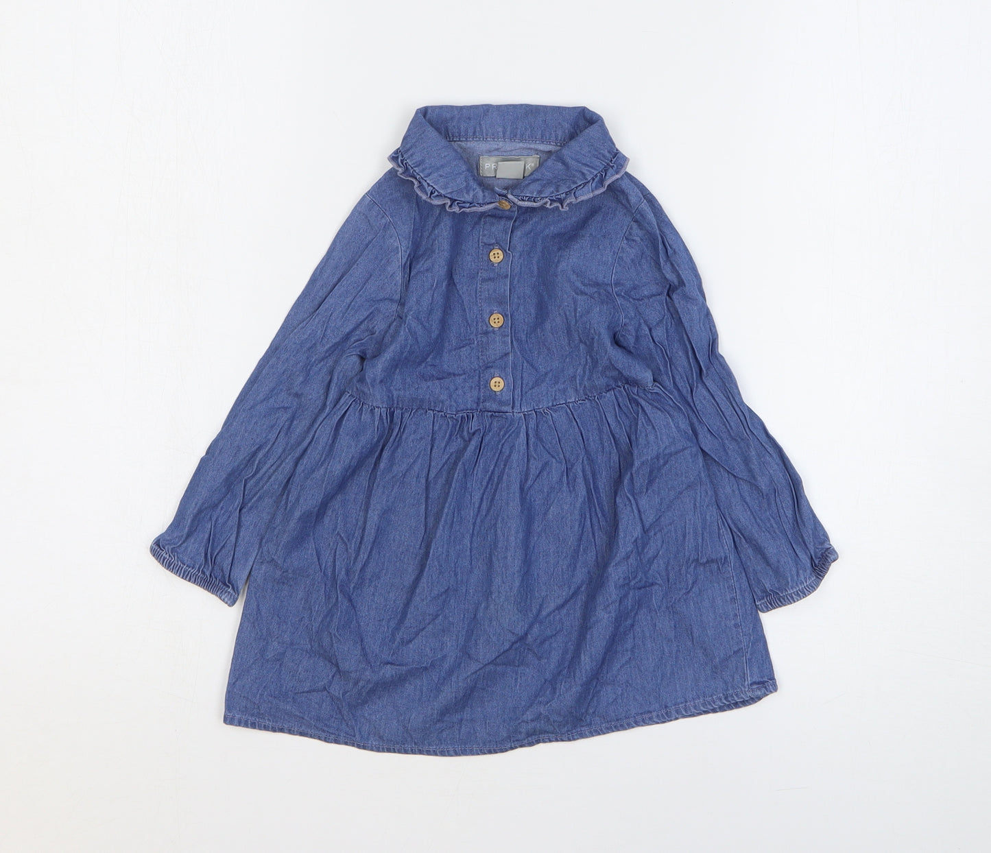 Primark Girls Blue Cotton Basic Blouse Size 18-24 Months Collared Pullover