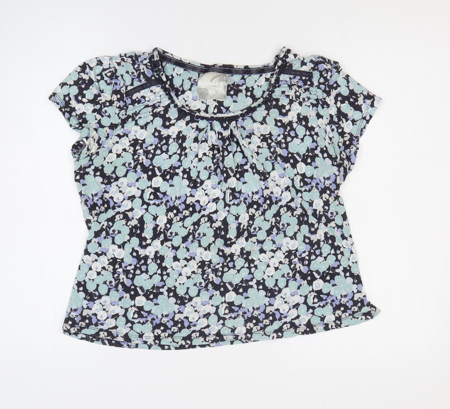 RJR.John Rocha Womens Blue Geometric 100% Cotton Basic T-Shirt Size 14 Round Neck