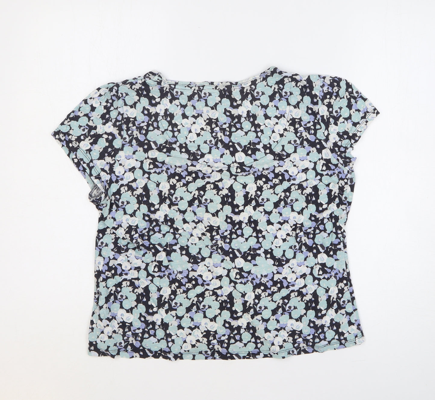 RJR.John Rocha Womens Blue Geometric 100% Cotton Basic T-Shirt Size 14 Round Neck