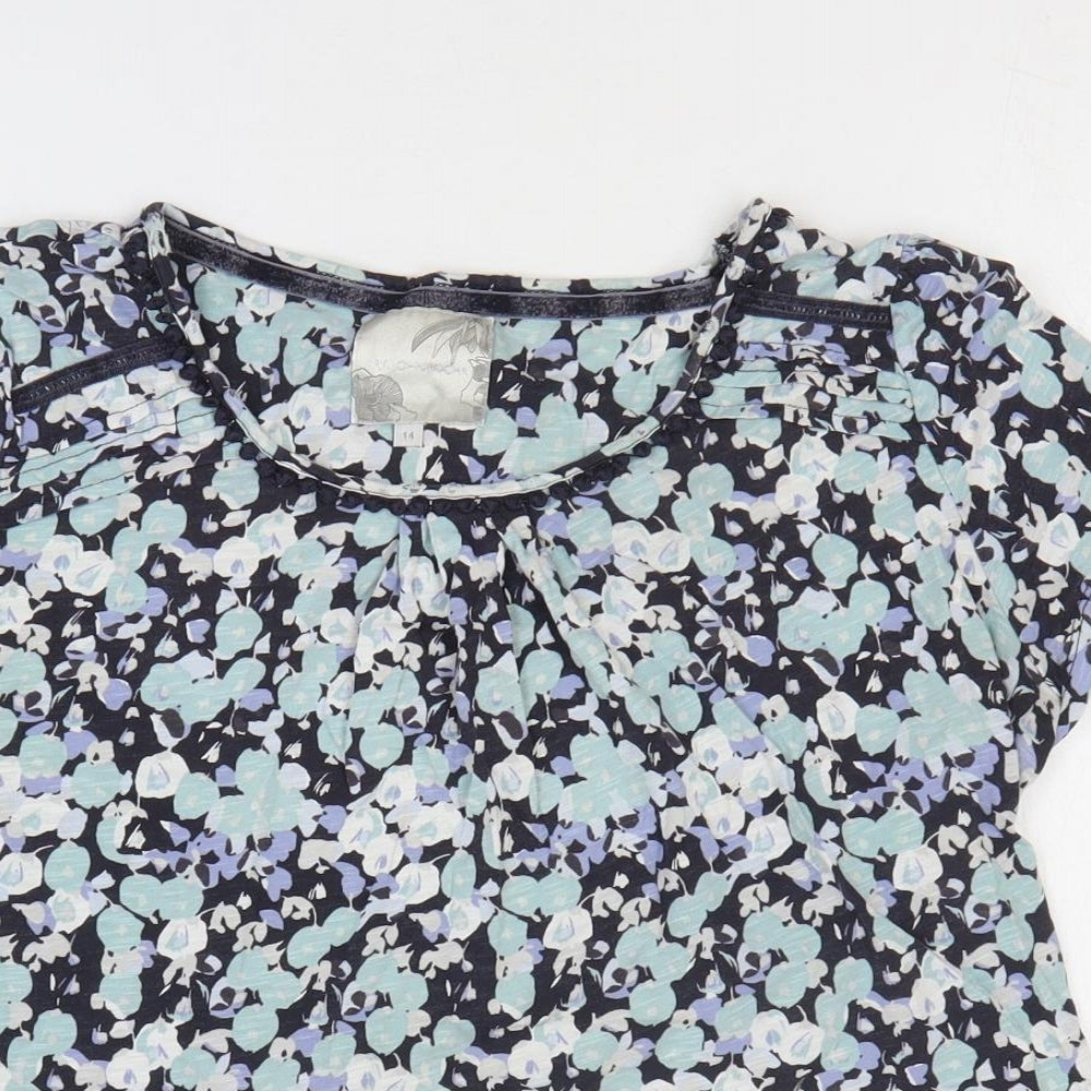 RJR.John Rocha Womens Blue Geometric 100% Cotton Basic T-Shirt Size 14 Round Neck