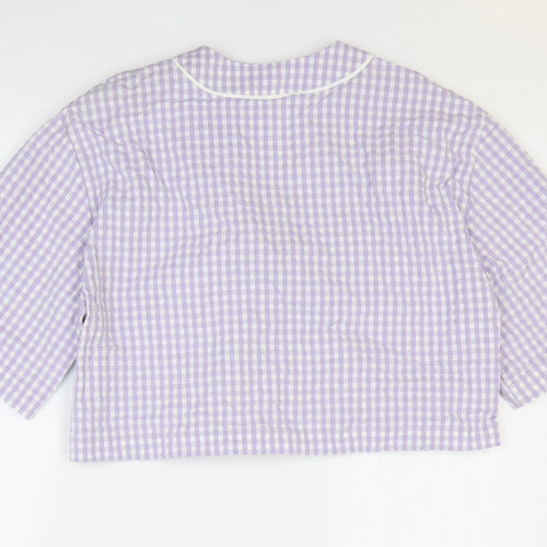 Zara Womens Purple Geometric Cotton Cropped Blouse Size S V-Neck