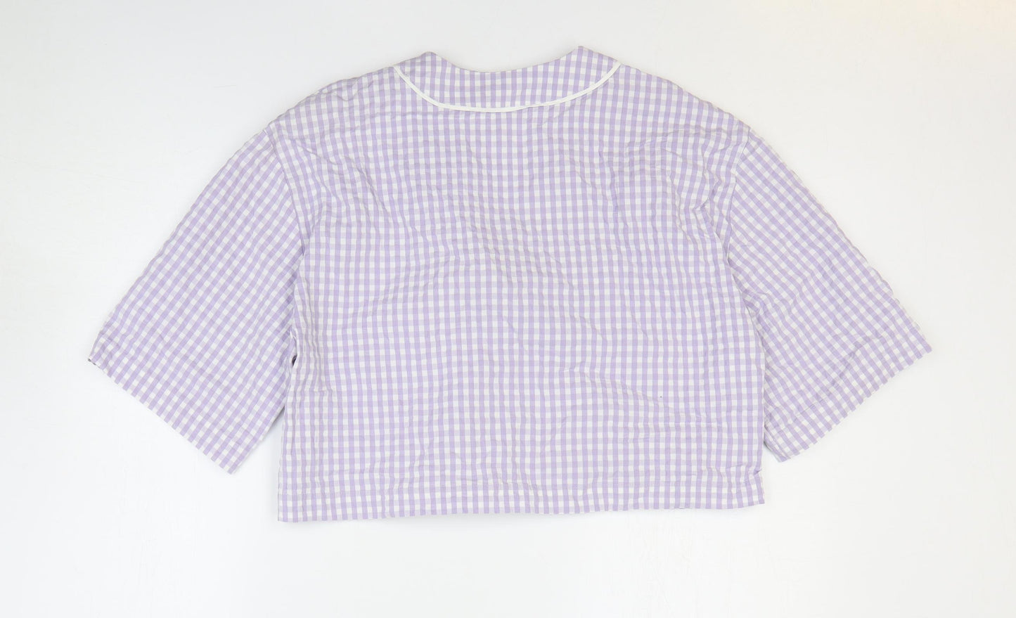 Zara Womens Purple Geometric Cotton Cropped Blouse Size S V-Neck