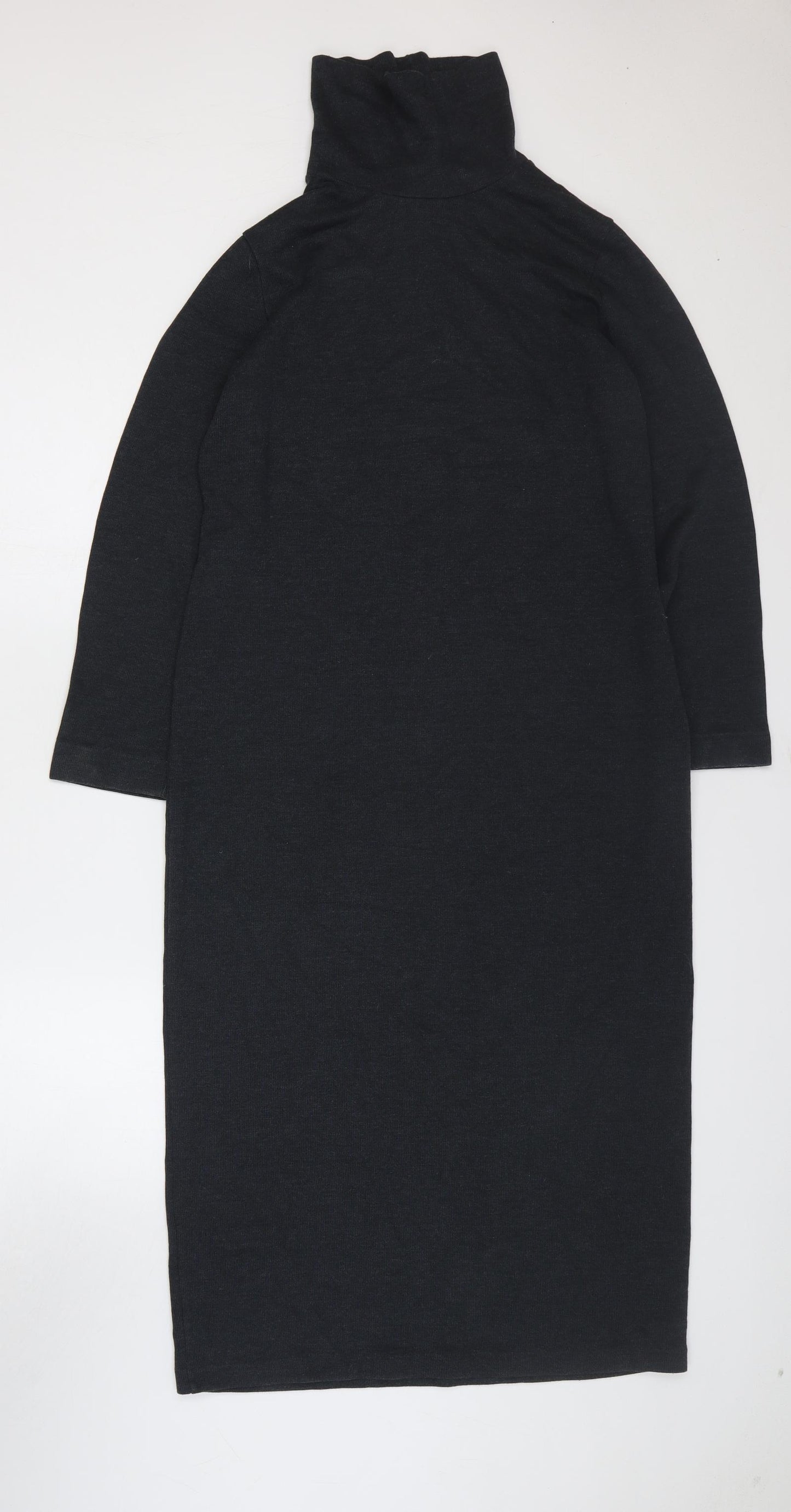 Preworn Womens Grey Cotton Jumper Dress Size L Roll Neck Pullover