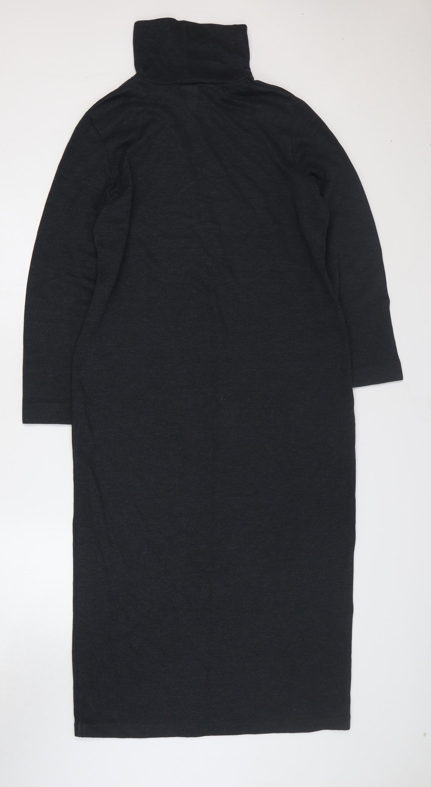 Preworn Womens Grey Cotton Jumper Dress Size L Roll Neck Pullover