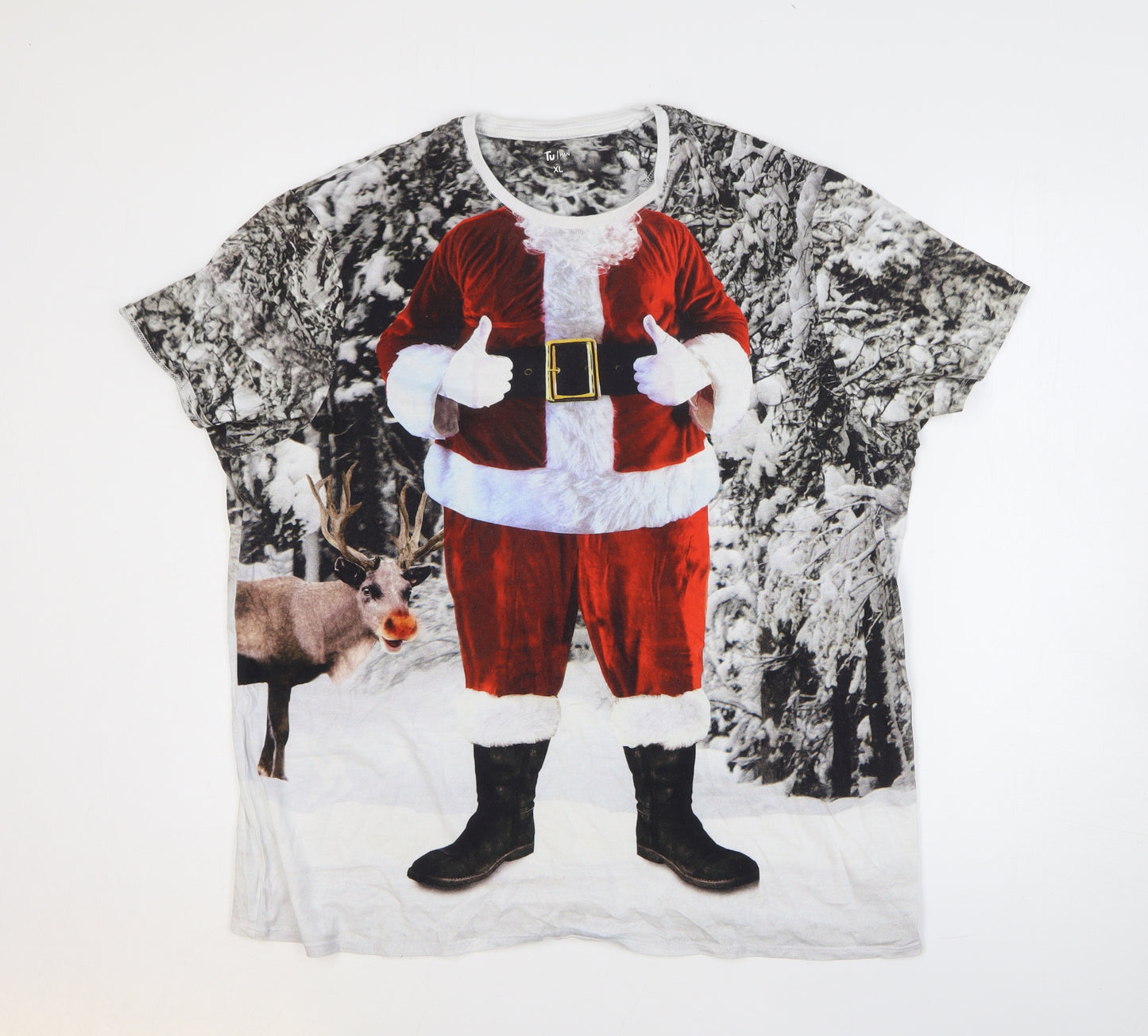 TU Mens Multicoloured Cotton T-Shirt Size XL Round Neck - Christmas Santa Reindeer