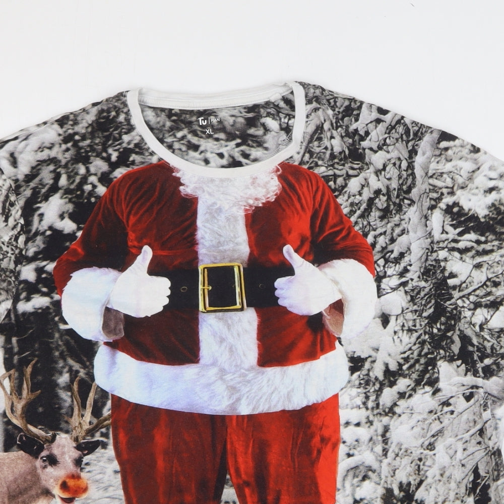 TU Mens Multicoloured Cotton T-Shirt Size XL Round Neck - Christmas Santa Reindeer