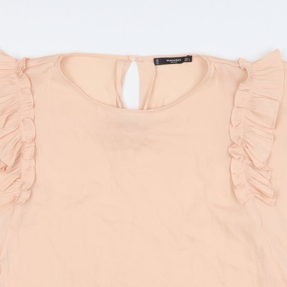 Mango Womens Pink Polyester Basic Blouse Size L Round Neck